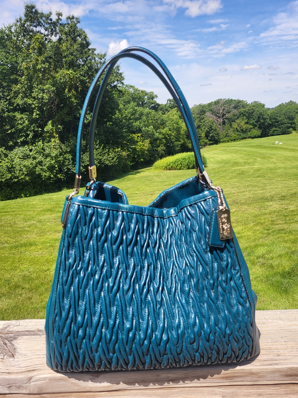 Coach Madison Pheobe Teal Twist Leather Shoulder Bag